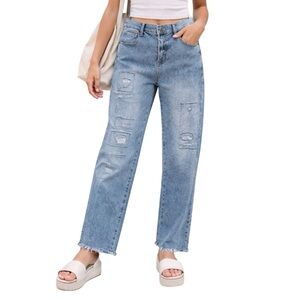 Love Trends Denim Straight Leg Light Wash Distressed Jeans Size 11